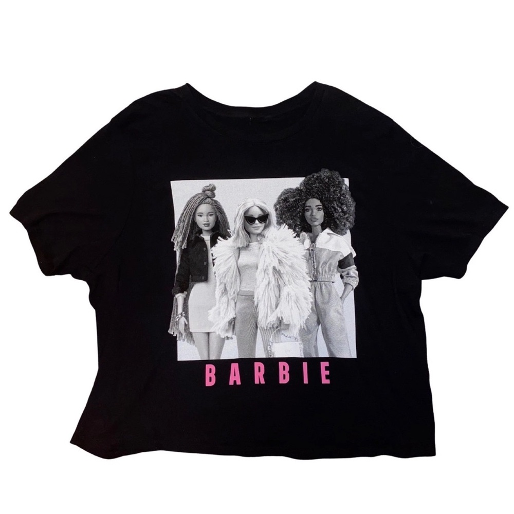 Barbie 3 Diverse Dolls Movie Black Crop Top with Pink Logo